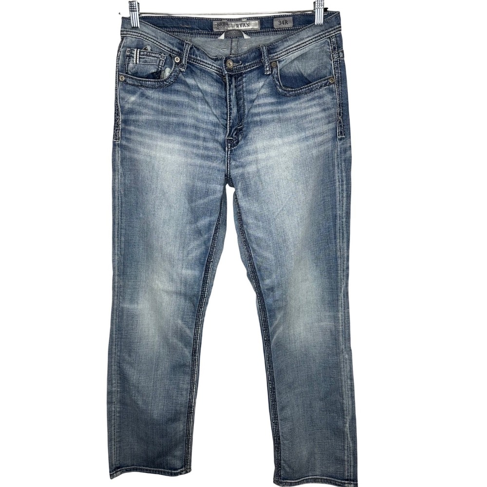 BKE Denim Ryan Straight Leg Men's Jeans 34R Blue Wash Distressed Street wear
